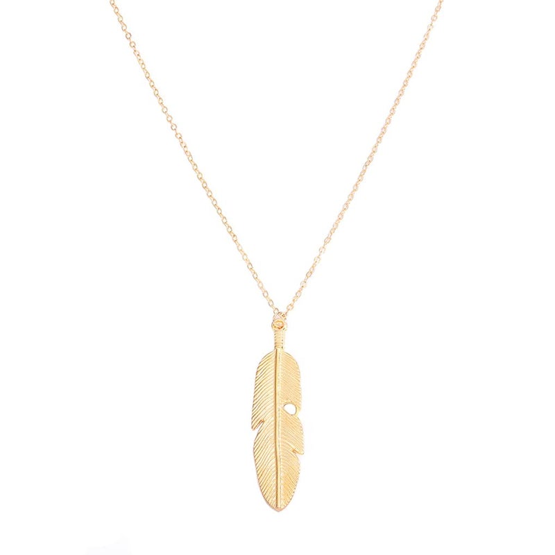 Yalice Boho Feather Pendant Necklace Chain Long Leaf Necklaces Jewelry Y Necklace for Women (Gold) - Image 1